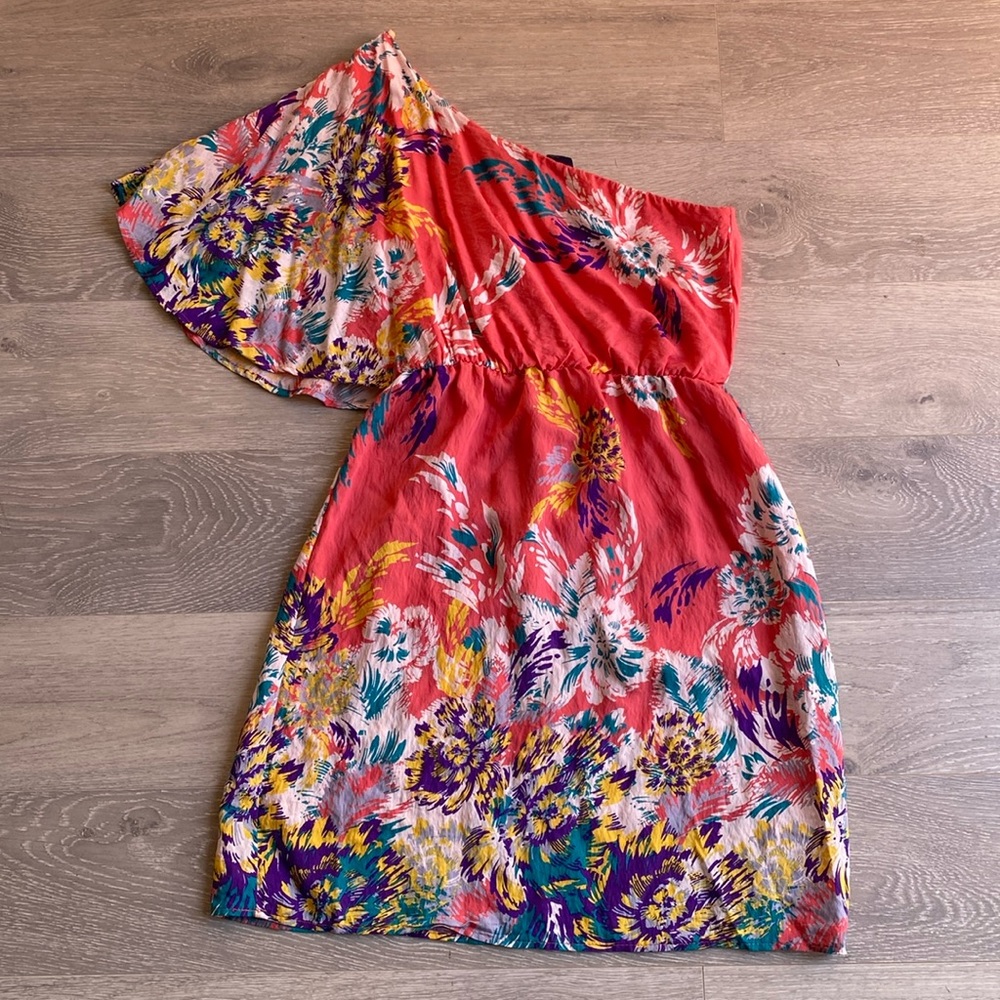 Blue Rain One-Shoulder Coral Floral Summer Dress